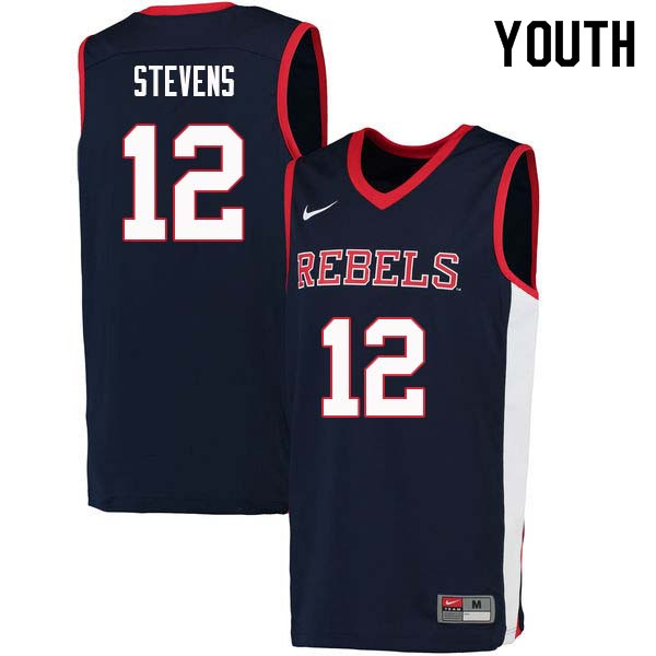 Bruce Stevens Ole Miss Rebels NCAA Youth Navy #12 Stitched Limited College Football Jersey UMX5558EH